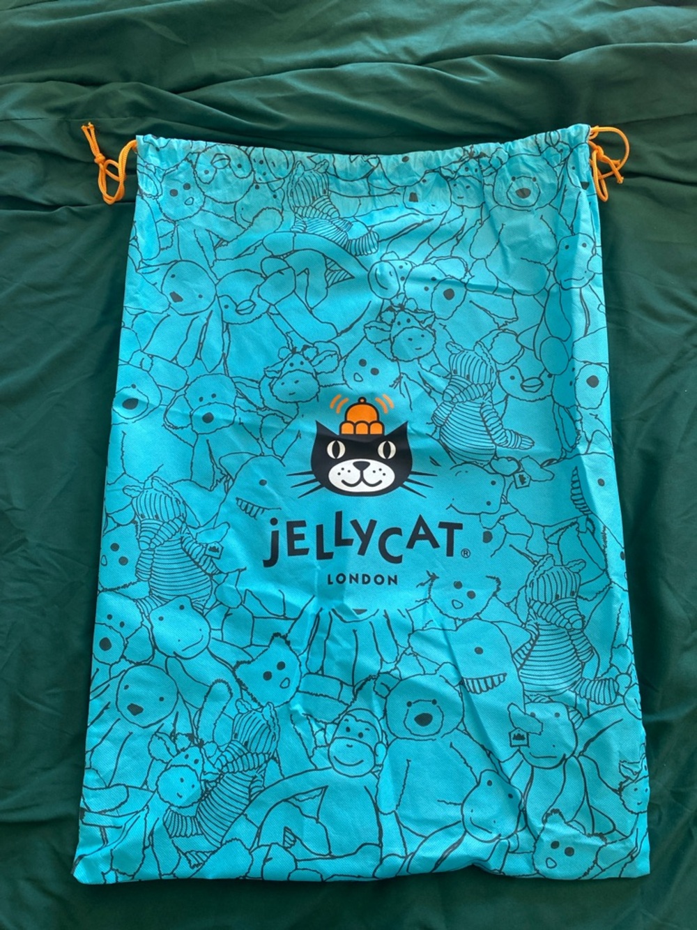 Jellycat Teal Drawstring Kids Bottoms Bag with Orange Cord